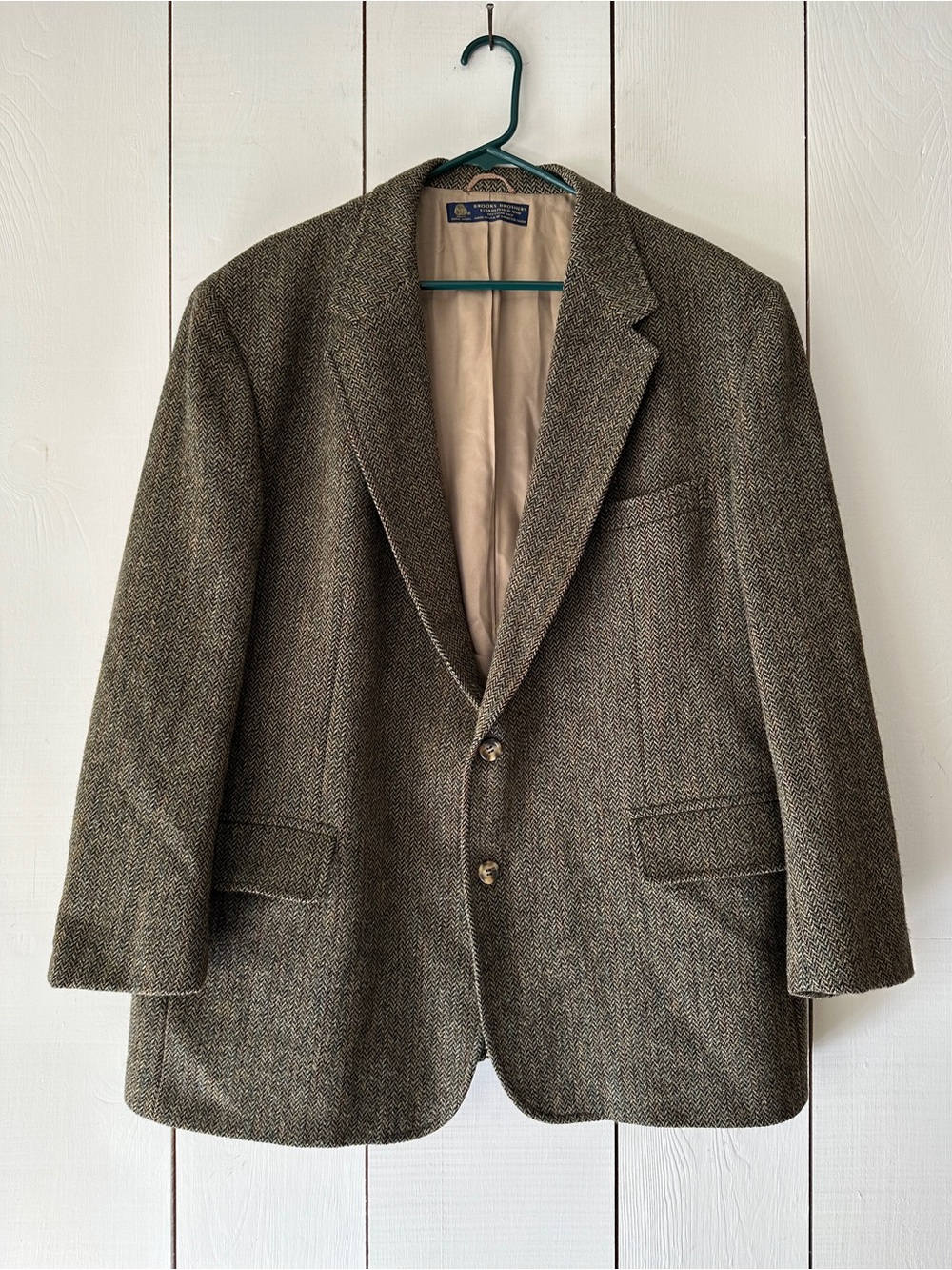 Brooks Brothers Vintage Herringbone Wool Tweed Jacket Blazer Sz 46 R Brown Tan
